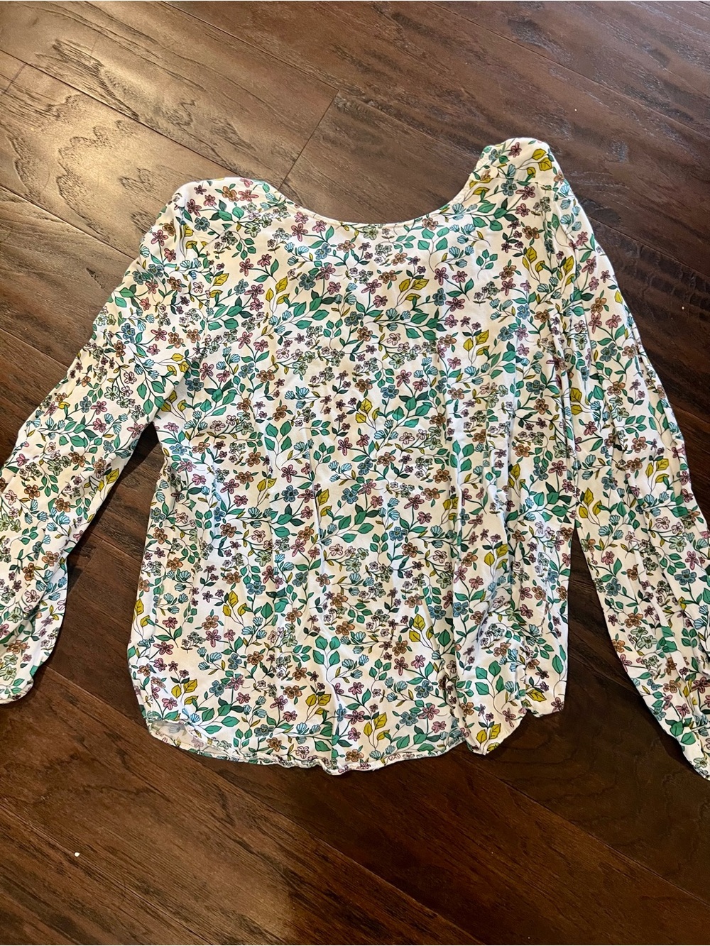 LOFT White Floral Long-Sleeve Blouse with Green Leaf Print - Picture 3 of 8